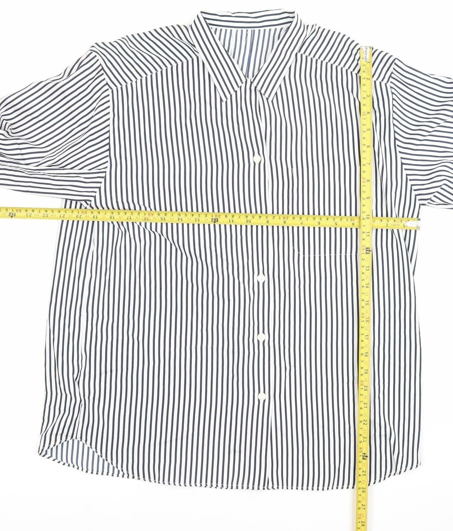 St Michael Womens Blue Striped Button-Up Shirt Size 14 Polyester