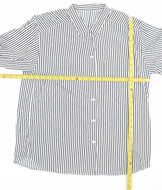 St Michael Womens Blue Striped Button-Up Shirt Size 14 Polyester