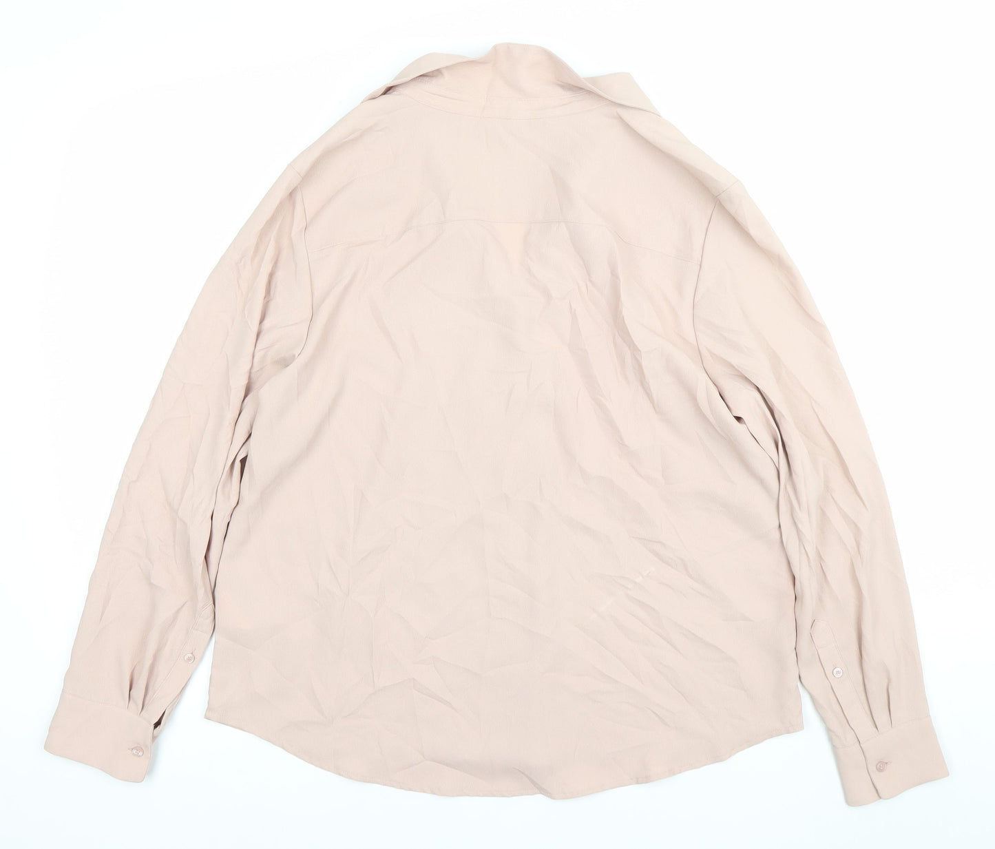 H&M Women's Beige Button-Up Shirt UK 18 Long Sleeve Workwear