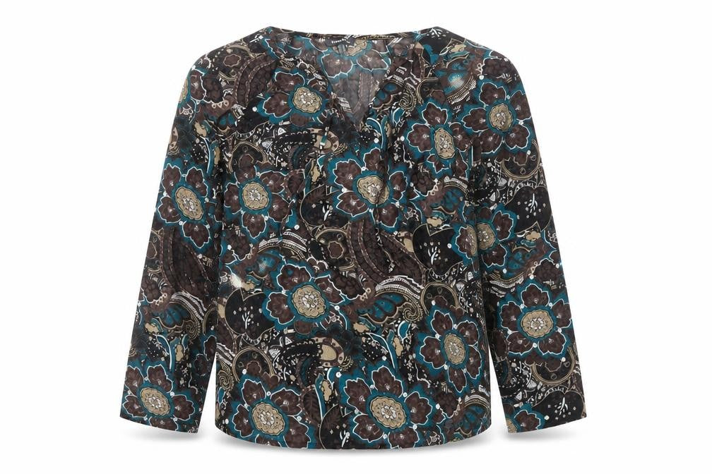 Street One Women’s Multicoloured Floral Tunic Blouse Size 12 V-Neck Long Sleeve