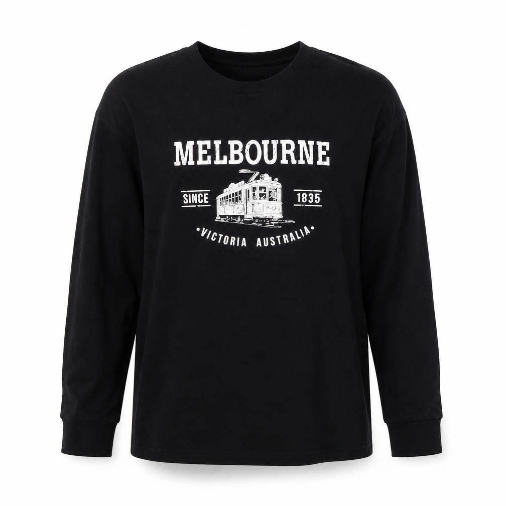 I Womens & B Fashion Black Melbourne Print Long Sleeve Cotton T-Shirt M
