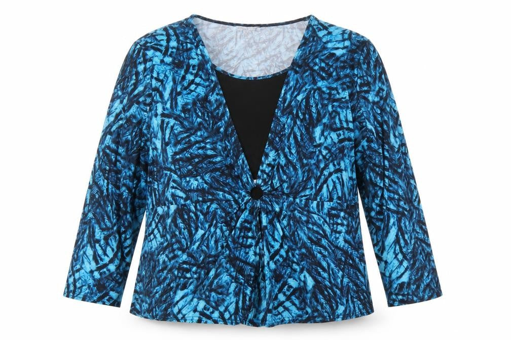 Annabelle Womens Blue Abstract V-Neck Tunic Blouse Size 20