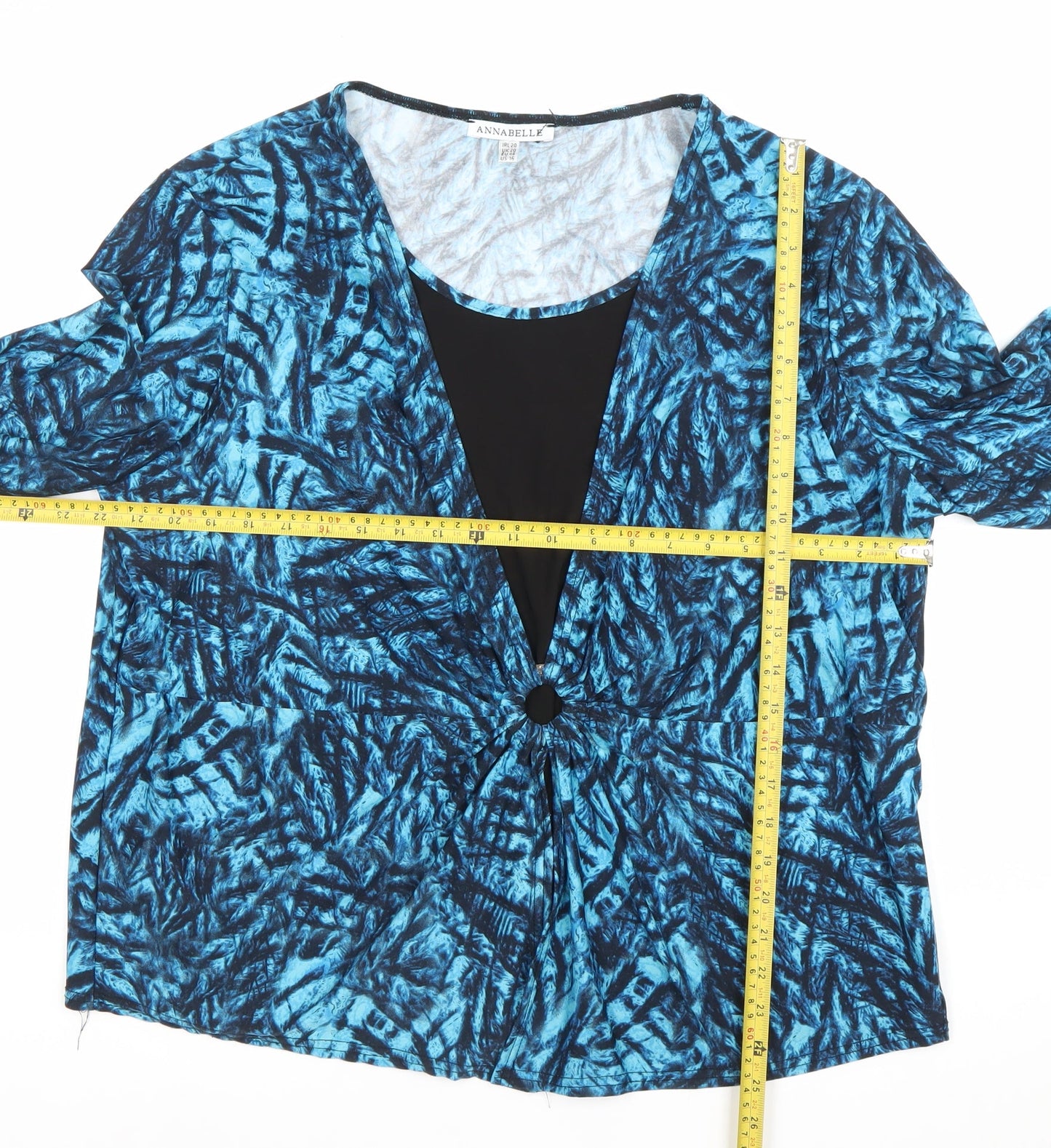 Annabelle Womens Blue Abstract V-Neck Tunic Blouse Size 20