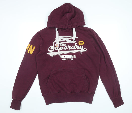 Superdry Men's Red Pullover Hoodie Size M Vintage Graphic Sweatshirt
