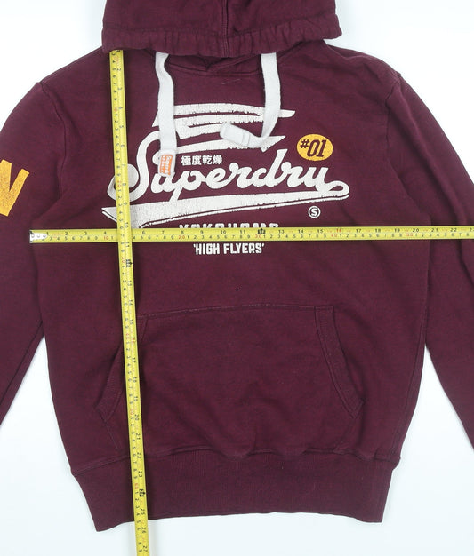 Superdry Men's Red Pullover Hoodie Size M Vintage Graphic Sweatshirt