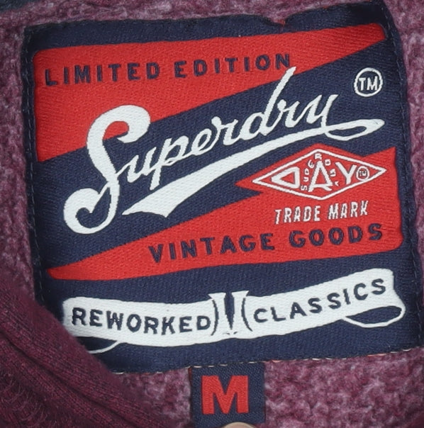Superdry Men's Red Pullover Hoodie Size M Vintage Graphic Sweatshirt
