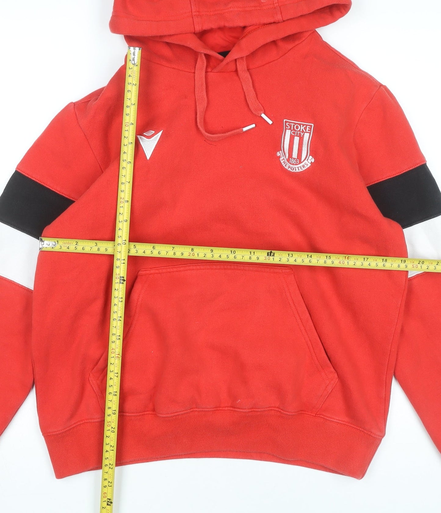 Macron Men’s Red Pullover Hoodie M Stoke City Football Logo Fleece