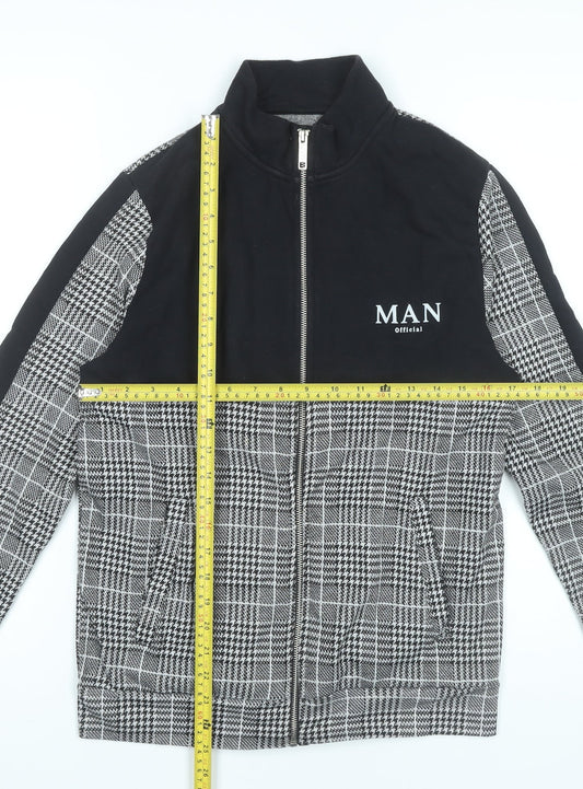 boohooMAN Men's Black Grey Check Full Zip Sweatshirt Size S