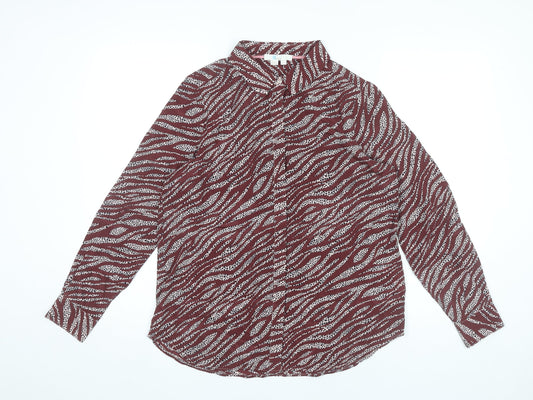 Boden Womens Red Silk Animal Print Button-Up Shirt UK 12