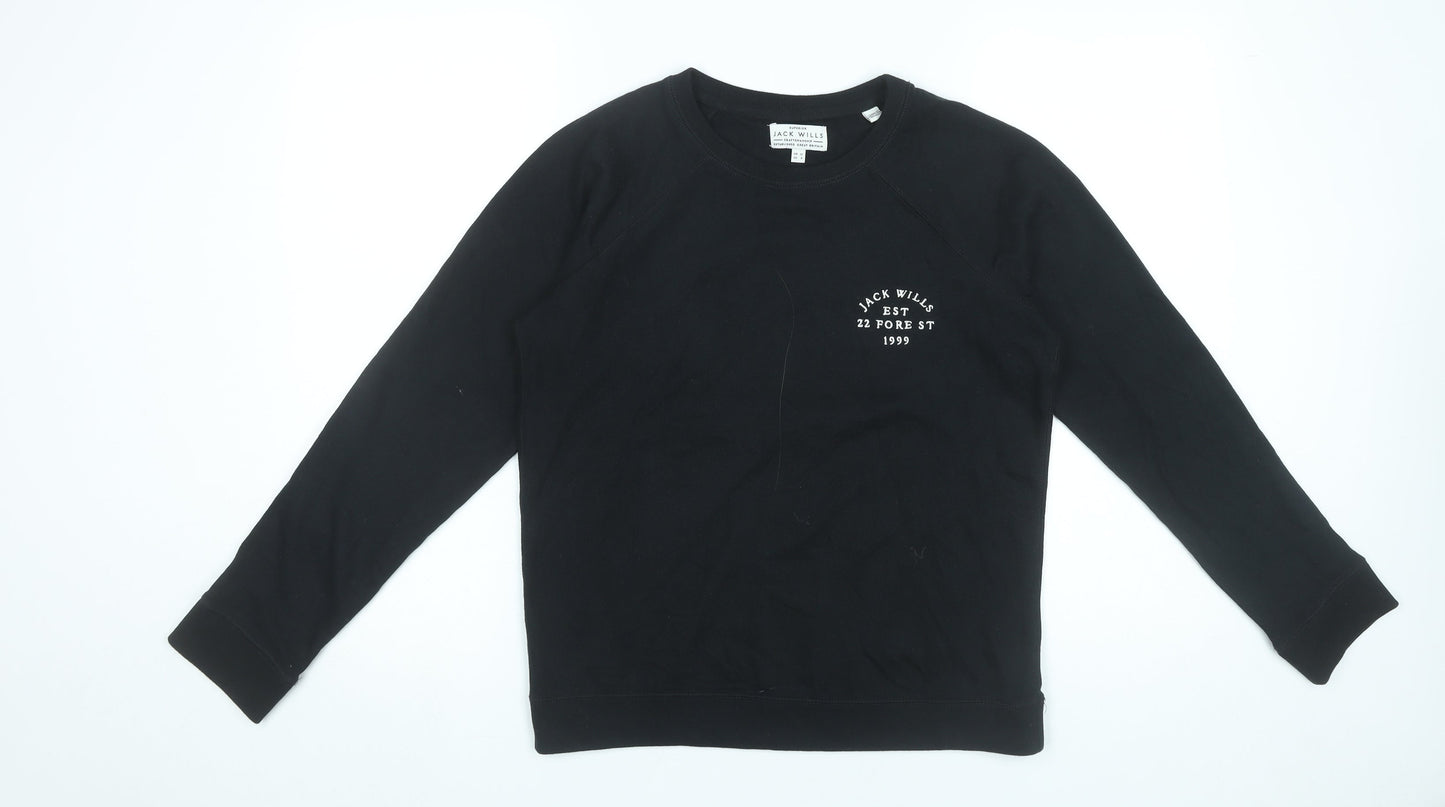 Jack Wills Women’s Black Sweatshirt UK 12 Pullover Crew Neck