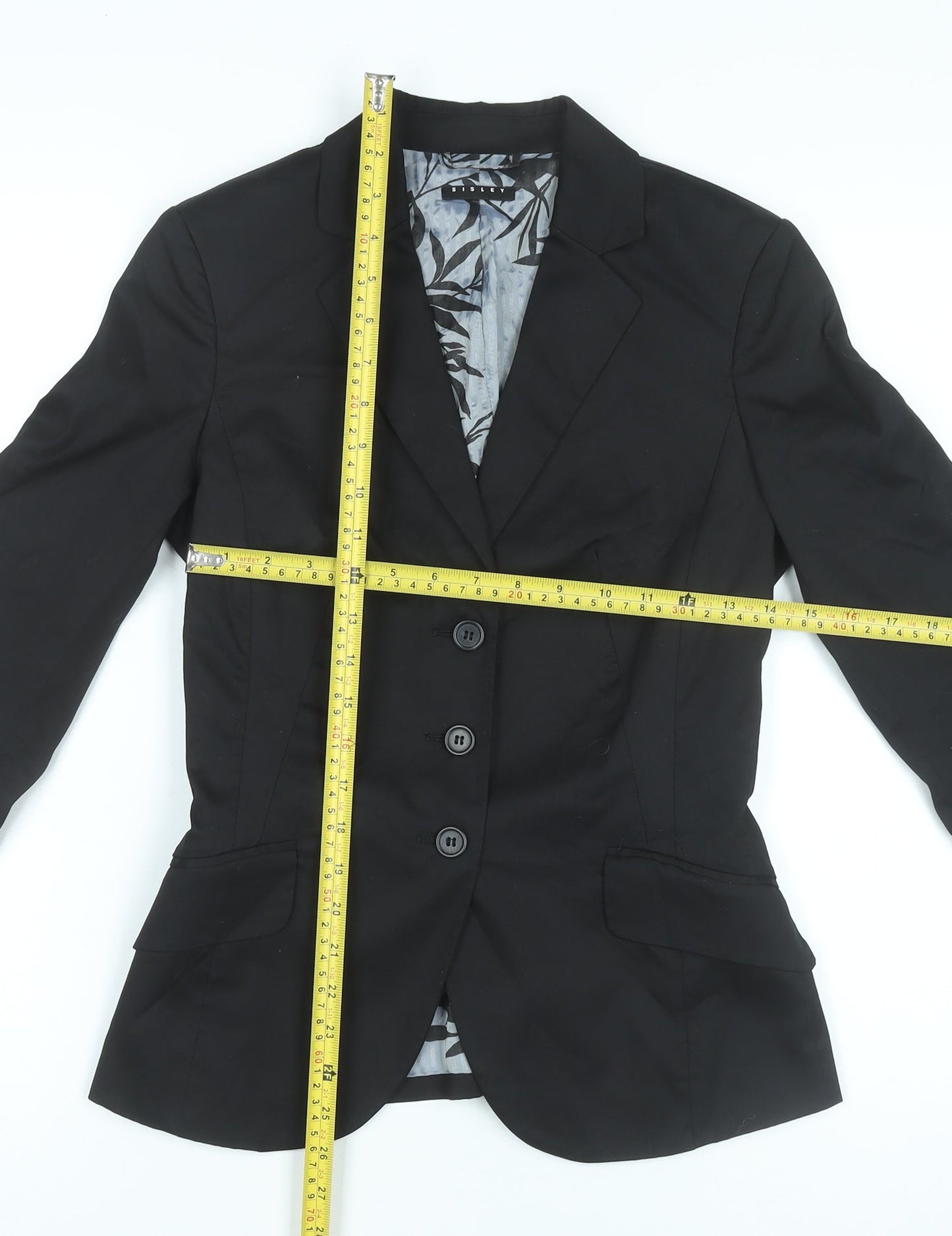 Sisley Women’s Black Size 12 Tailored Blazer Jacket Single-Breasted
