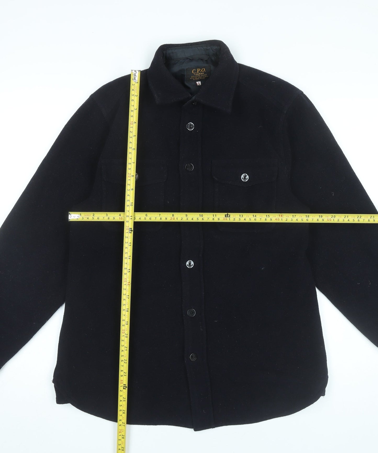 Farah C.P.O. Men’s Black Wool Officer Shirt Jacket S Regular Fit