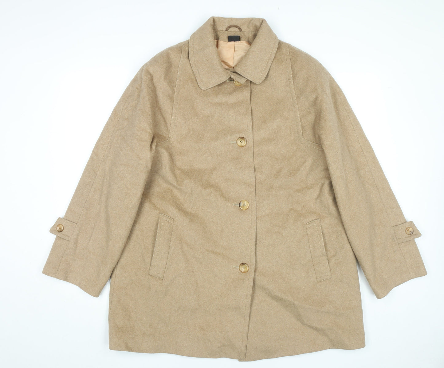 Lampert London Womens Beige Cashmere Wool Coat UK 16 Classic Overcoat