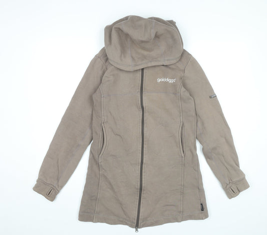 Golddigga Womens Beige Full Zip Hoodie Sweatshirt Size S 100% Cotton
