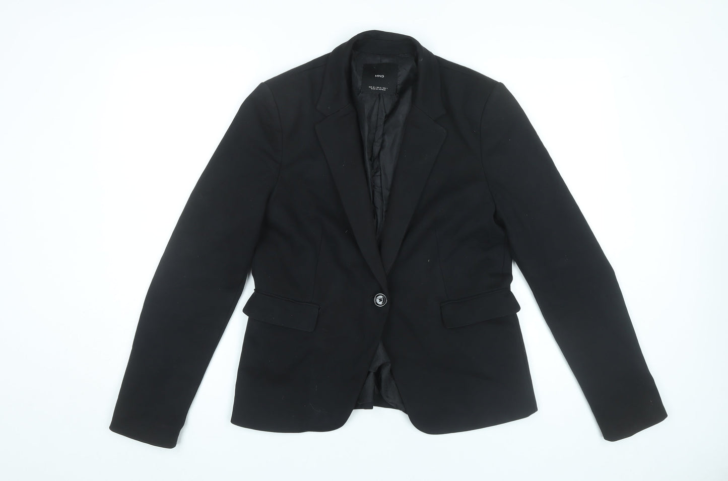MNG Women's Black Size 12 Regular Fit One Button Blazer Jacket