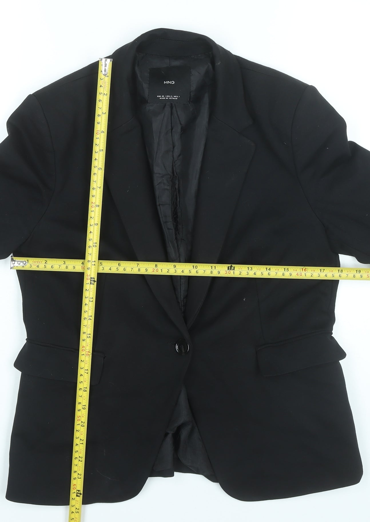 MNG Women's Black Size 12 Regular Fit One Button Blazer Jacket