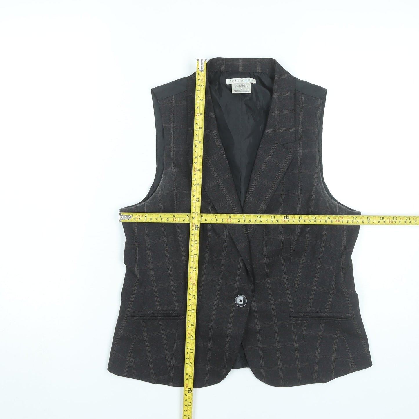 Van Heusen Women Brown Checked Sleeveless Blazer Vest M Workwear