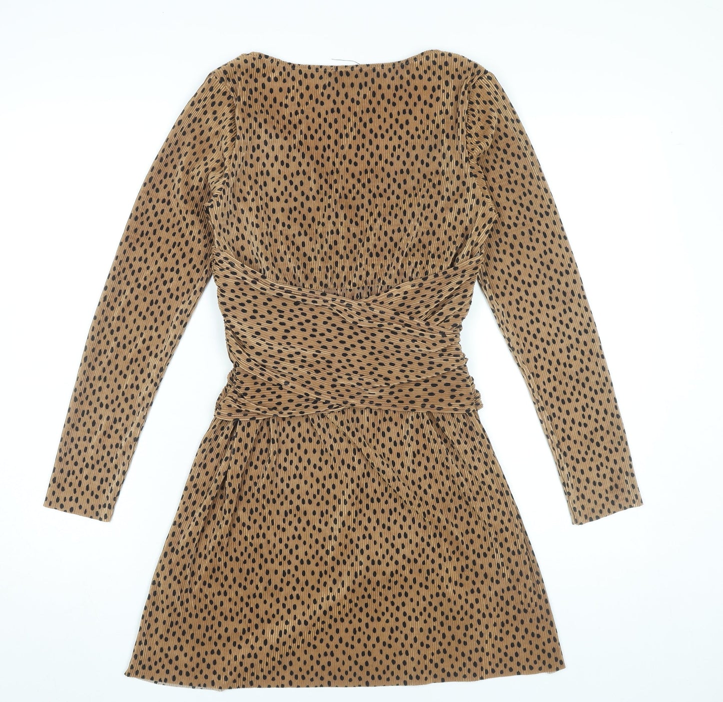 ASOS Women’s Brown Polka Dot Wrap Dress Size 8 Long Sleeve Short