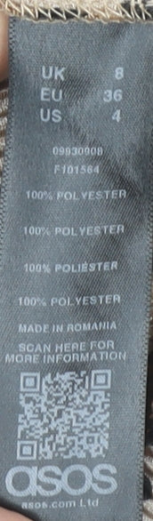 ASOS Women’s Brown Polka Dot Wrap Dress Size 8 Long Sleeve Short