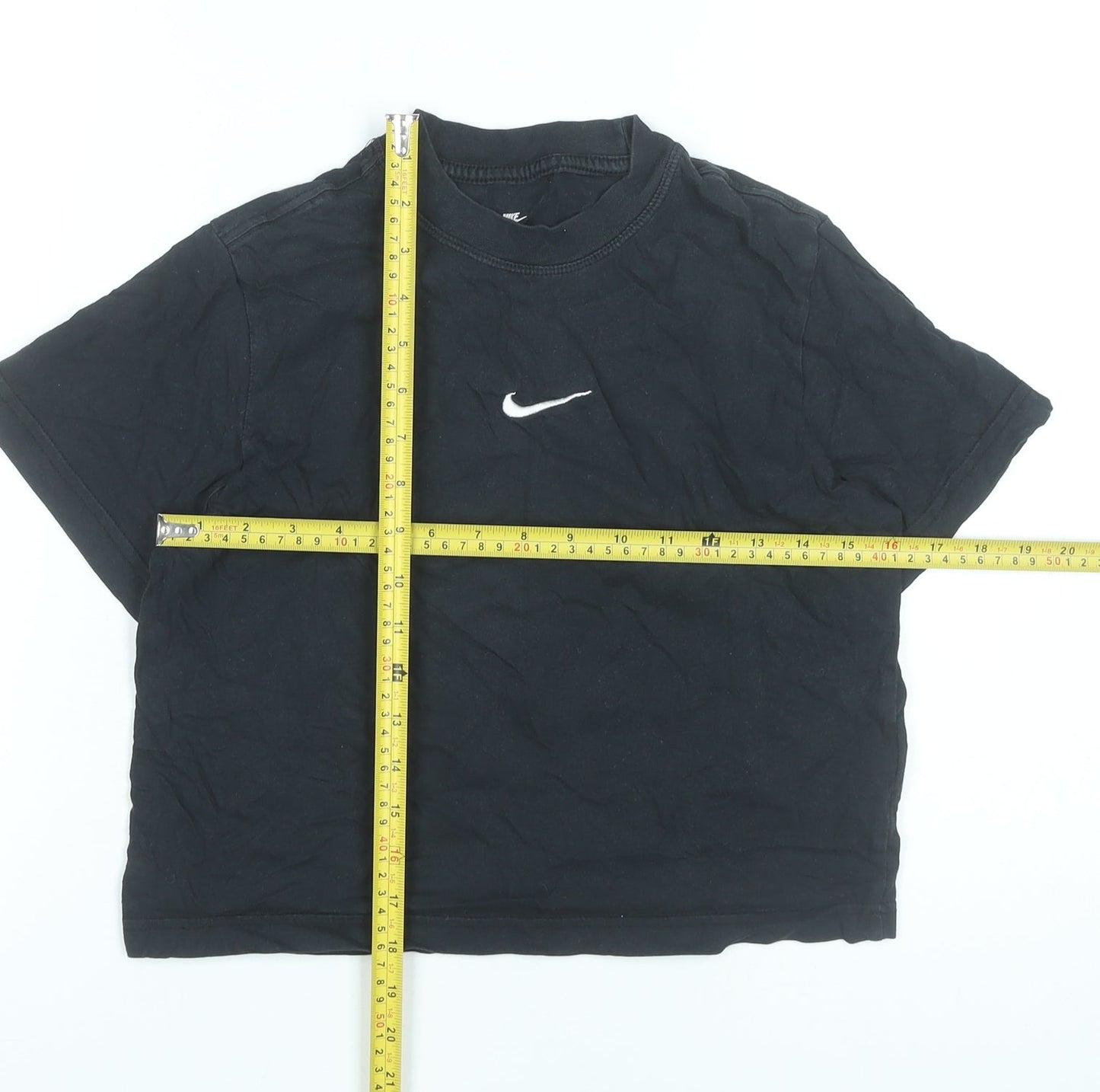 Nike Girls Black Cotton T-Shirt Loose Fit Short Sleeve Size 146 Logo