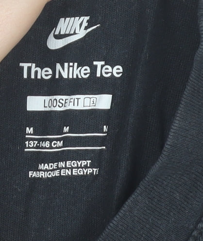 Nike Girls Black Cotton T-Shirt Loose Fit Short Sleeve Size 146 Logo