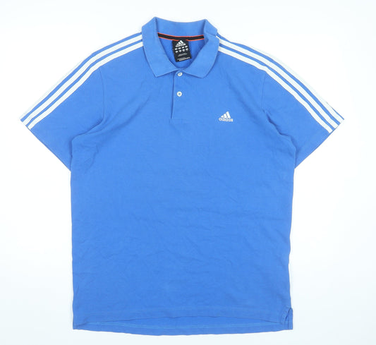 Adidas Men’s Blue Polo Shirt Size L Short Sleeve Cotton Blend Sportswear