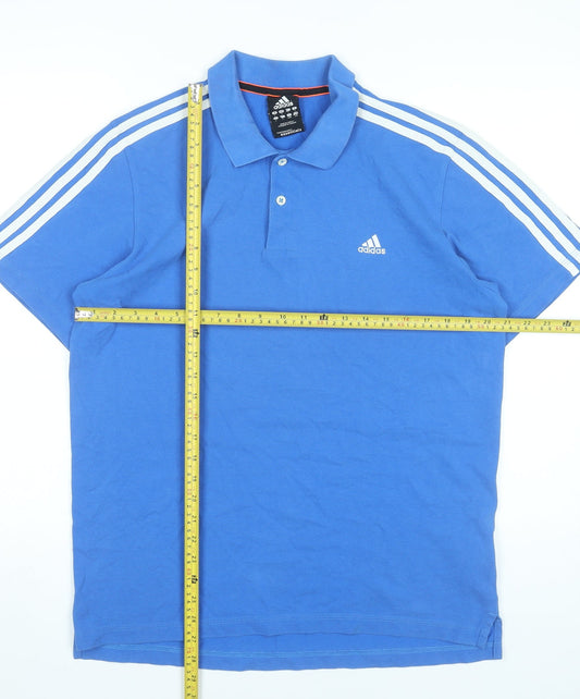 Adidas Men’s Blue Polo Shirt Size L Short Sleeve Cotton Blend Sportswear