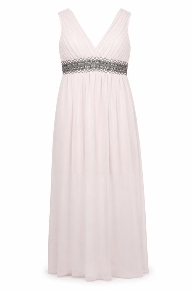 TFNC London Women’s Ivory Maxi Dress Size S Beaded Formal Sleeveless