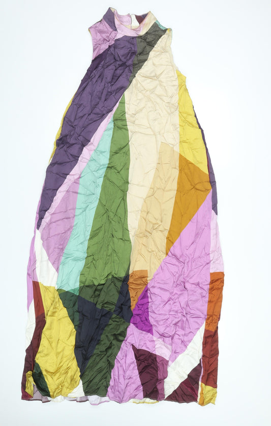 Jaeger Women’s Multicoloured Geometric Maxi Dress Size 8 Sleeveless High Neck