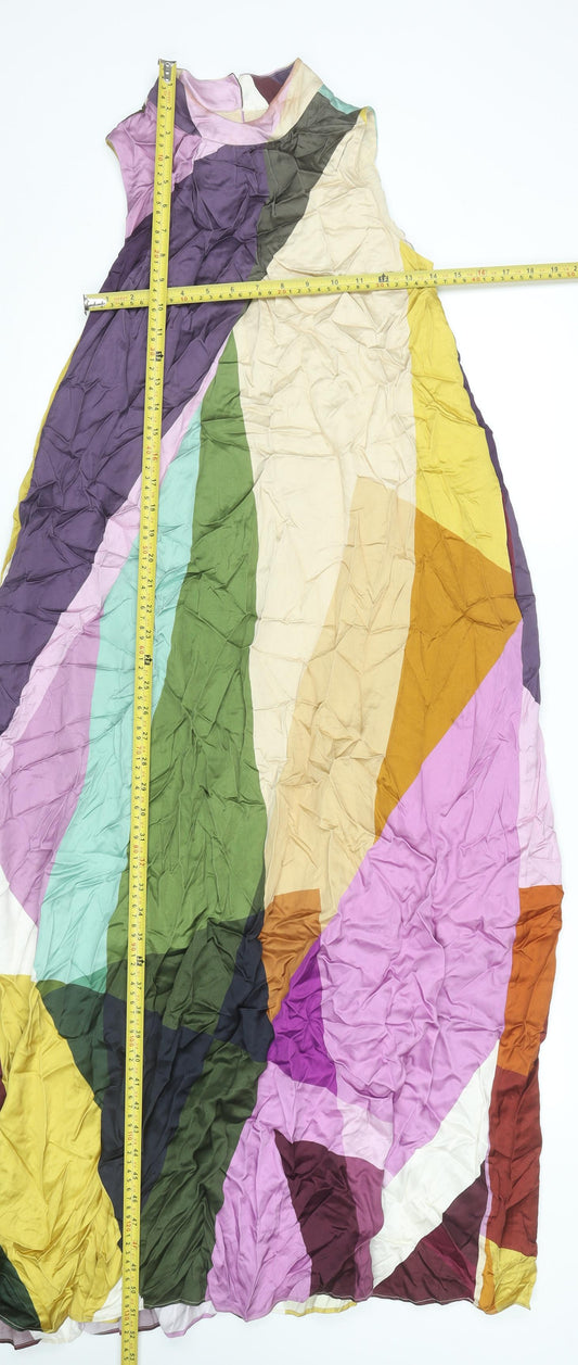 Jaeger Women’s Multicoloured Geometric Maxi Dress Size 8 Sleeveless High Neck