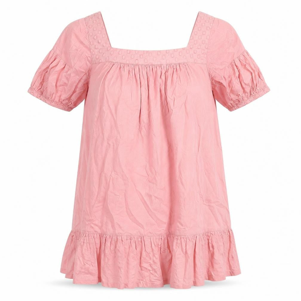 Old Navy Women Pink Cotton Shift Dress Size S Puff Sleeve Knee Length