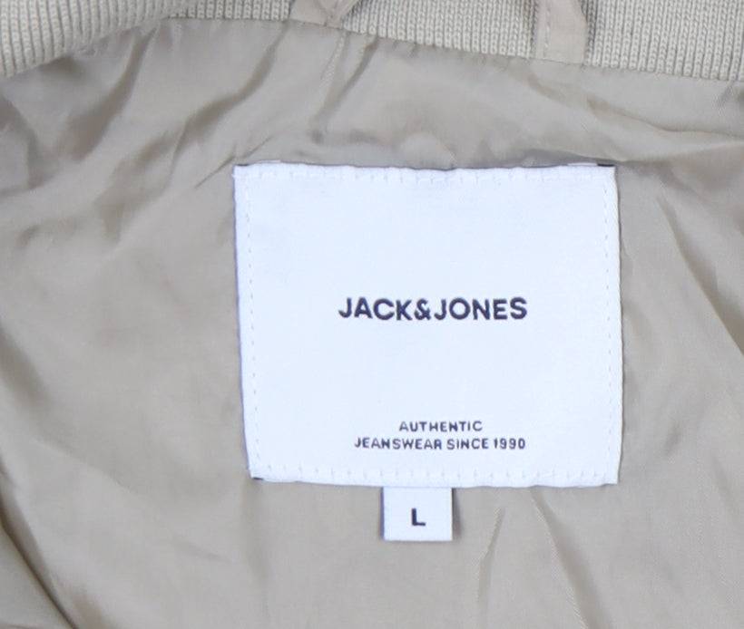 Jack & Jones Men’s Beige L Polyester Zip Jacket Casual