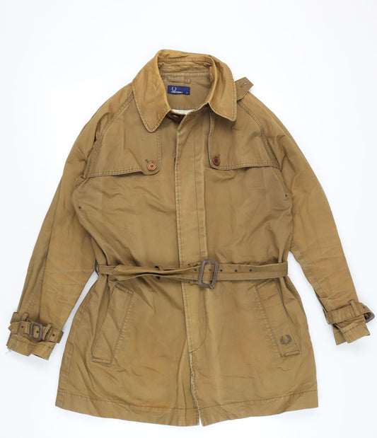 Fred Perry Men's Brown Cotton Trench Coat M Belted Classic