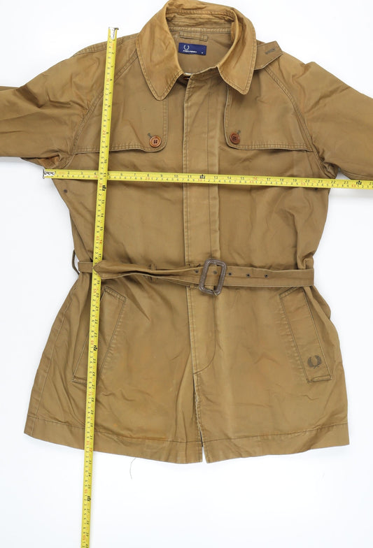 Fred Perry Men's Brown Cotton Trench Coat M Belted Classic