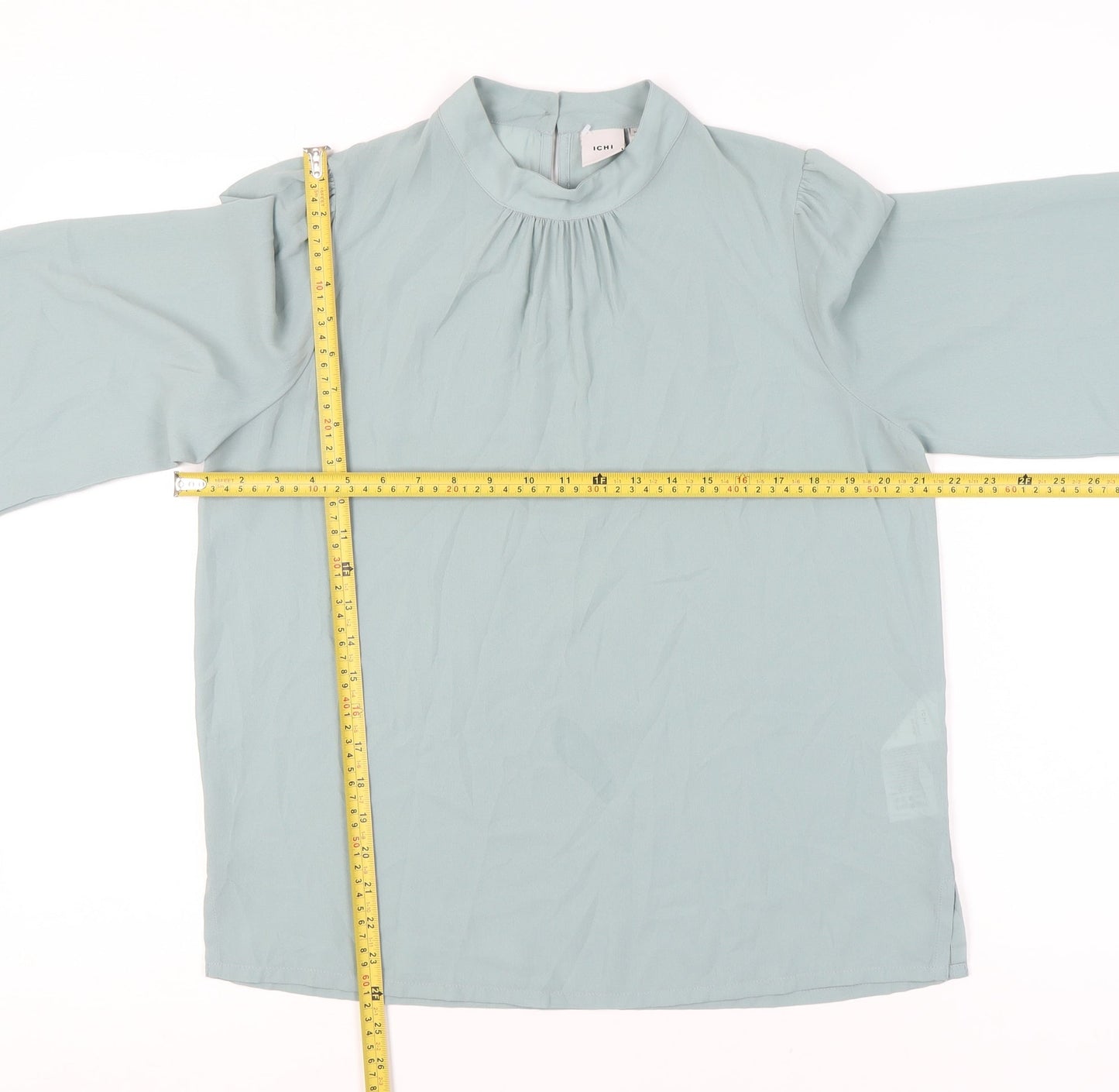 ICHI Womens Blue Long Sleeve High Neck Blouse Size 8