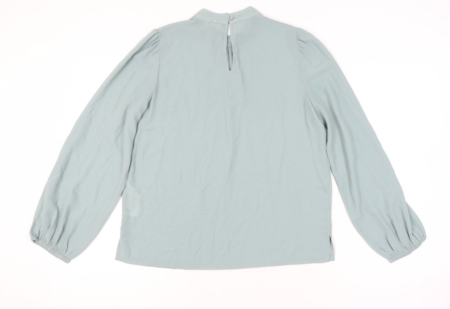 ICHI Womens Blue Long Sleeve High Neck Blouse Size 8