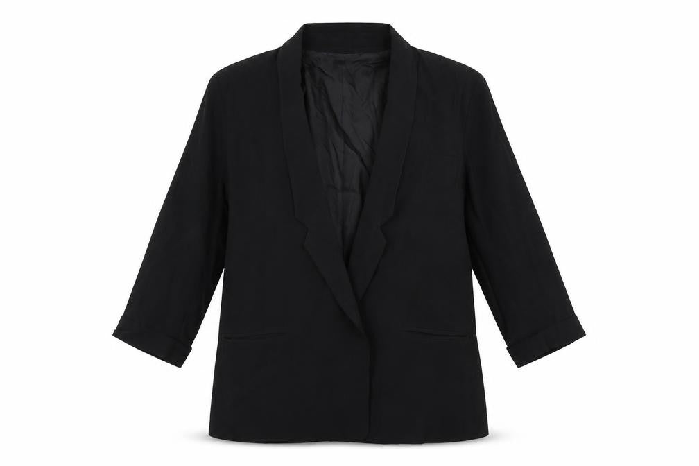 Front view of French Connection Women's Black Shawl Collar Blazer, size 14