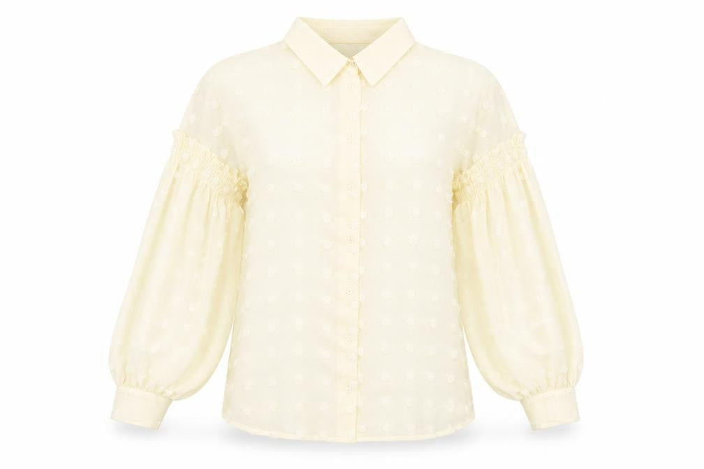 Zara Women’s Beige Floral Embroidered Balloon Sleeve Blouse Size 12