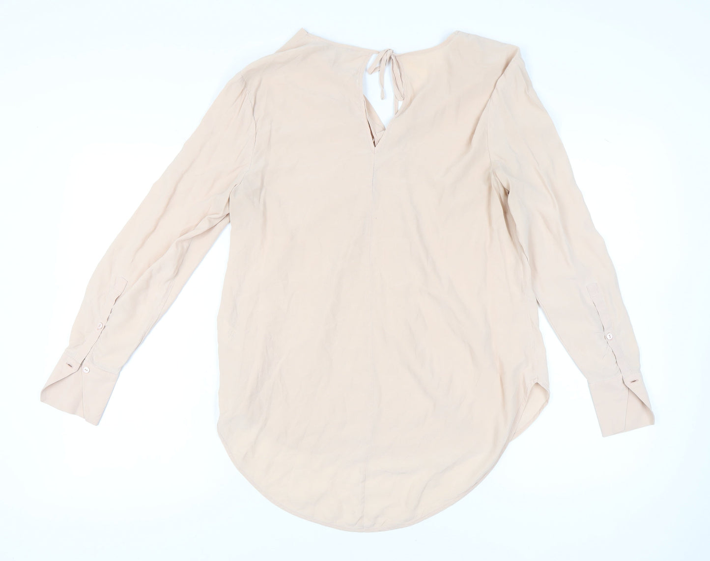 Modern Rarity Womens Beige Silk Tunic Blouse Size 10 Long Sleeve