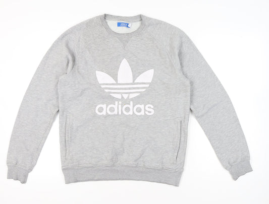 Adidas Womens Grey Sweatshirt Medium Pullover Logo Crew Neck