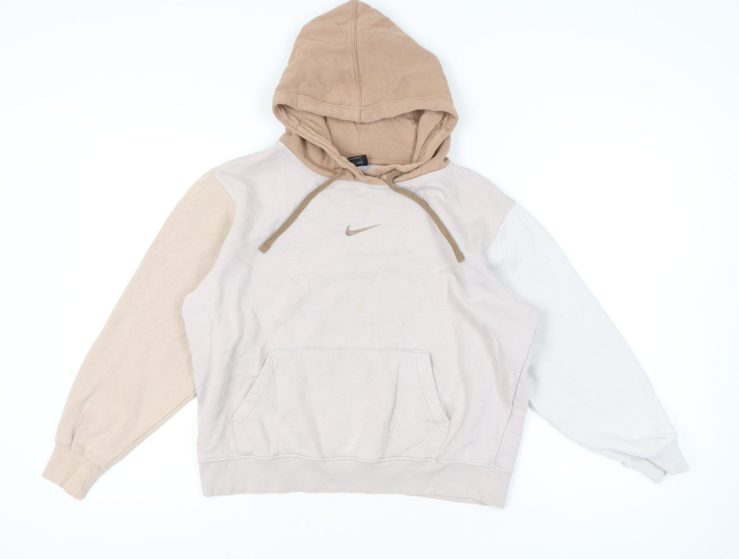 Nike Women’s Beige Colourblock Hoodie Small Logo Pullover Casual
