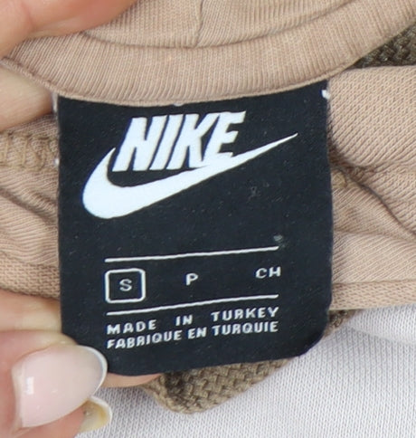 Nike Women’s Beige Colourblock Hoodie Small Logo Pullover Casual