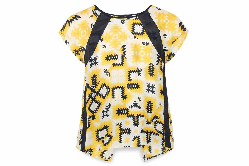 Warehouse Women’s Yellow Geometric Tunic Blouse UK 8 Short Sleeve