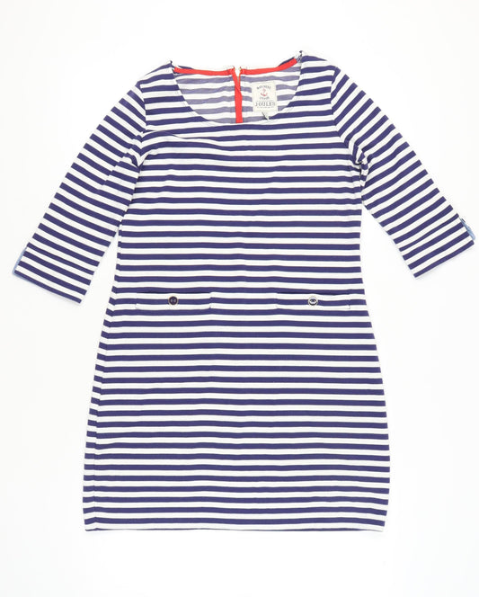 Joules Women’s Blue Striped Shift Dress UK 14 3/4 Sleeve Nautical