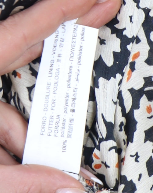 Zara Women’s Black White Floral Midi A-Line Dress Size S V-Neck