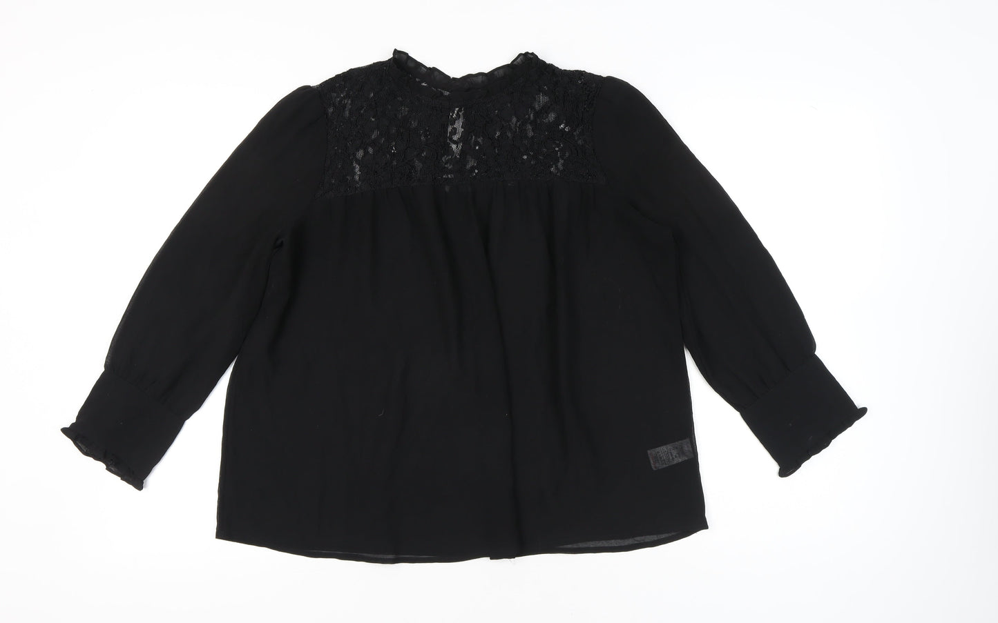 Next Women Black Lace Blouse Size 12 Long Sleeve Tunic Workwear