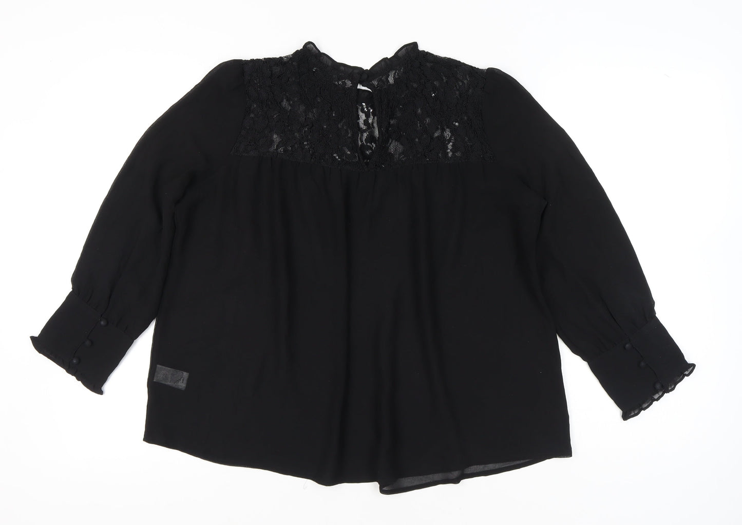 Next Women Black Lace Blouse Size 12 Long Sleeve Tunic Workwear