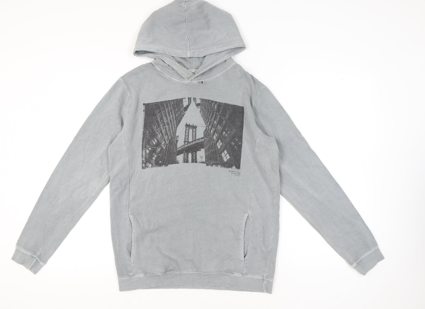 Cotton On Men’s Grey Pullover Hoodie Small Graphic Print City Urban