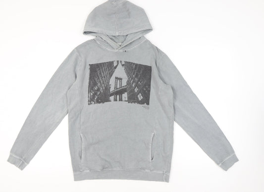 Cotton On Men’s Grey Pullover Hoodie Small Graphic Print City Urban