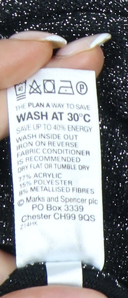 Marks and Spencer Women’s Black Glitter Cowl Neck Long Sleeve Blouse UK 22